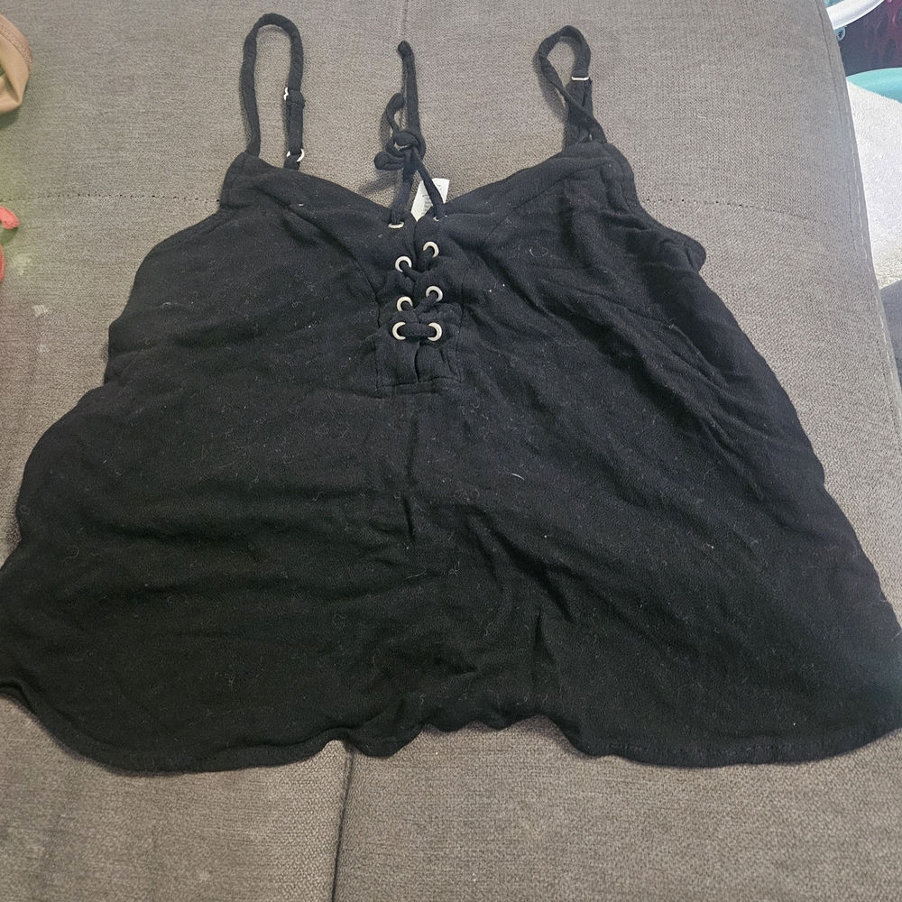 Black Lace-Up Spaghetti Strap Women's Tank Top